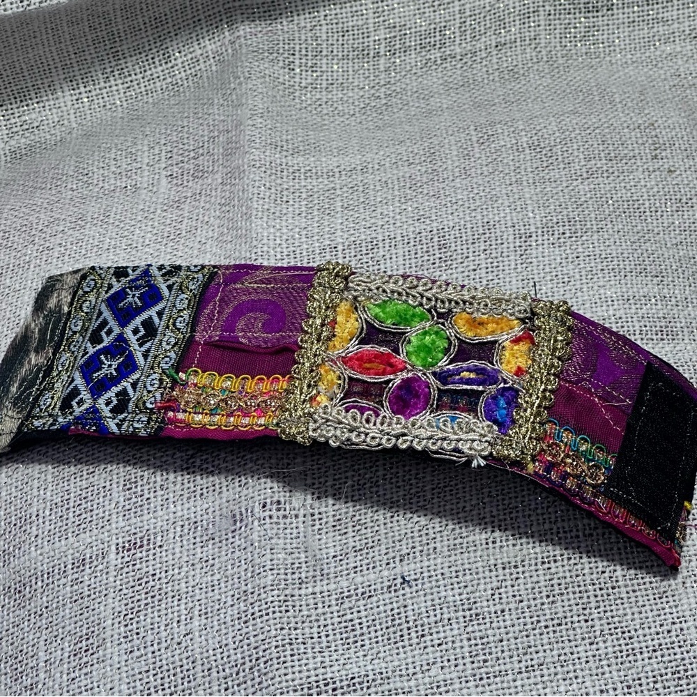 RUBYRUDI Cuff Bracelet Handcrafted OOAK Fabric Embellished Artisan Wearable Art - Picture 9 of 14